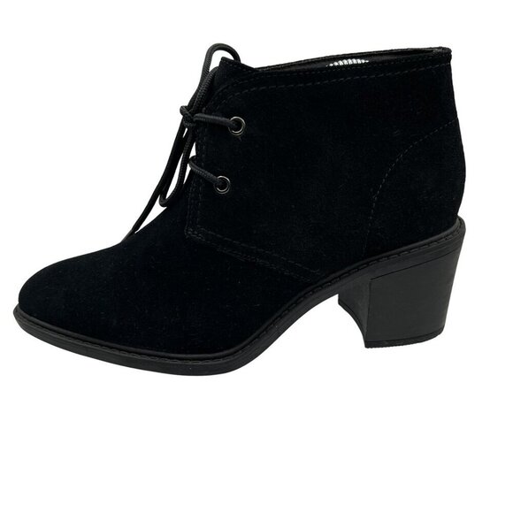 Clarks Womens 8.5 Black Suede Boot Lace Up Heeled Ankle Booties Office Old Money - Picture 4 of 14